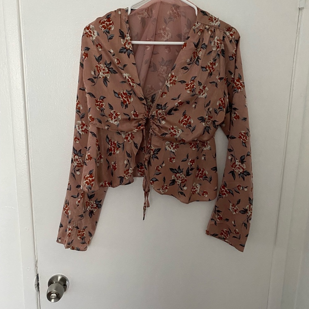 Floral pink honey punch tied top